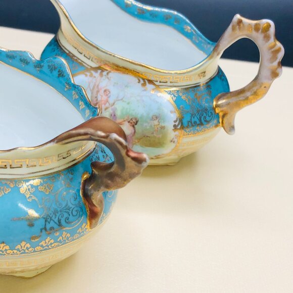 Antique Imperial Crown Austria Porcelain Creamer & Sugar Set: Cherub Tapestry - Picture 7 of 14